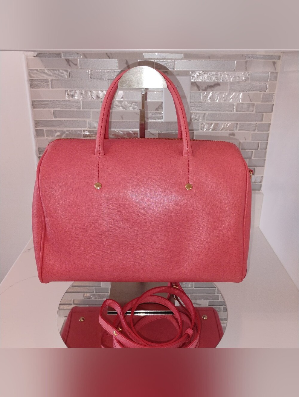 EUC Furla Boston Satchel Bag - Coral Pink GHW - Picture 3 of 15